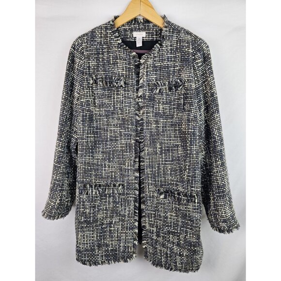 Chico's Women's Jacket Size 0 Small Gray Tweed Wool Open Front Blazer Top - Picture 1 of 14